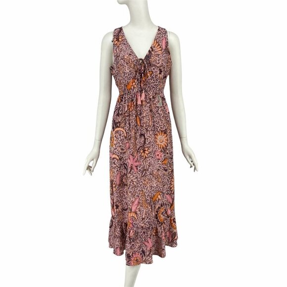 Madewell Lace-Up Ruffle-Hem Midi Dress in Bali Blooms- NWOT- - Picture 8 of 12